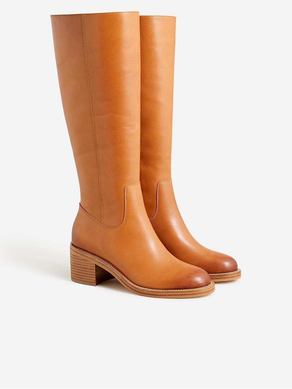 J. Crew Knee High Stacked Heel Boots Leather